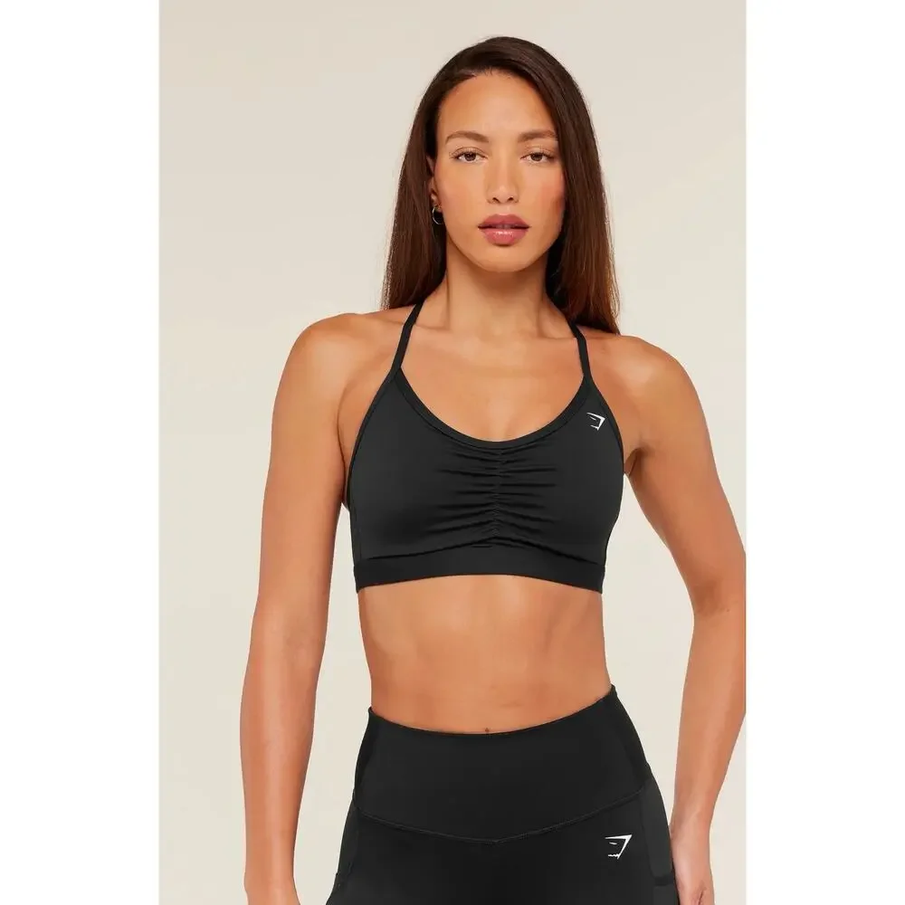 Gymshark Ruched Strappy Sports Bra Black Size Small Medium Support